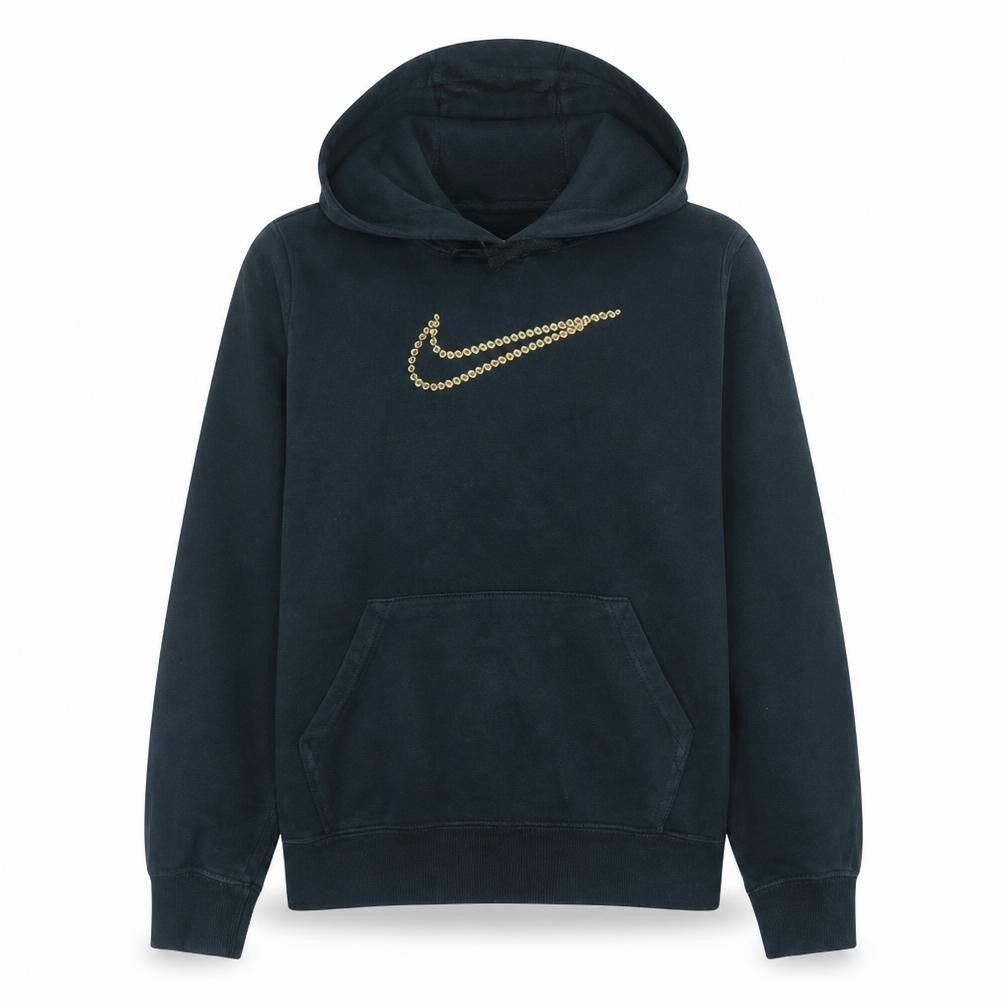 Nike Womens Black Gold Logo Pullover Hoodie Size L