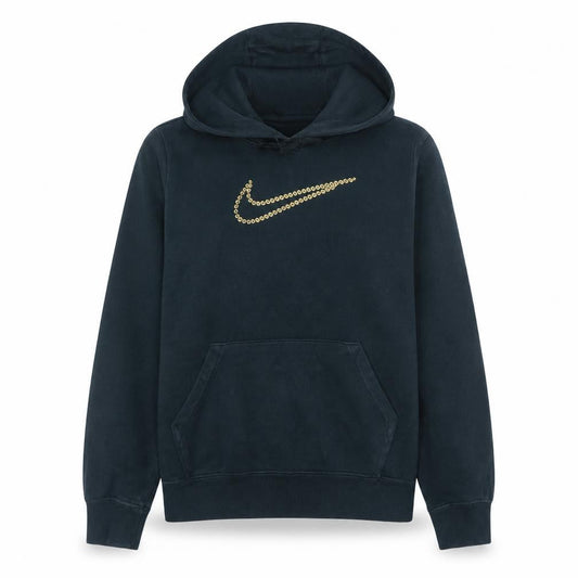 Nike Womens Black Gold Logo Pullover Hoodie Size L