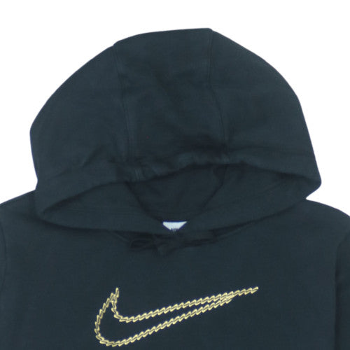 Nike Womens Black Gold Logo Pullover Hoodie Size L