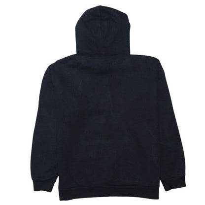 Brand and care label for Adidas women’s black pullover hoodie, size S, logo print casual