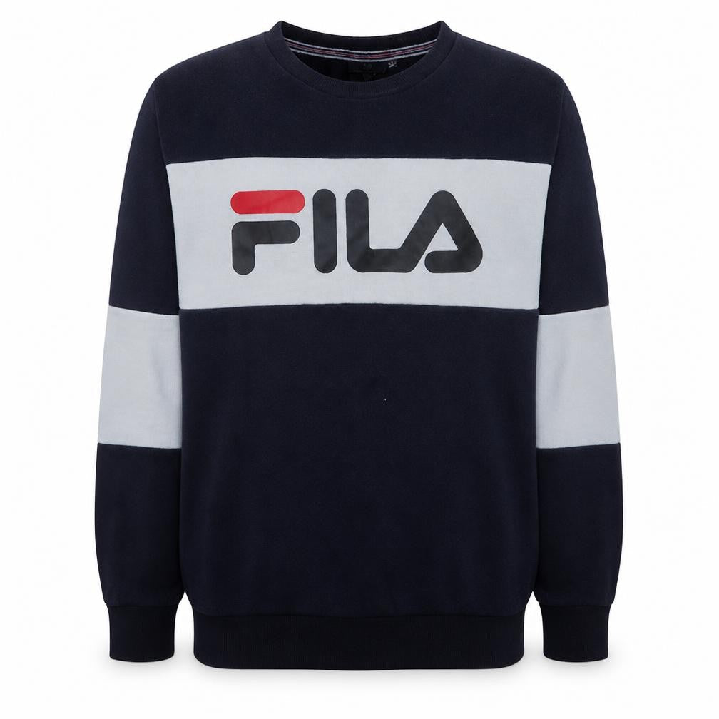 Fila Mens Navy Blue Crew Neck Logo Sweatshirt Size L Cotton Blend