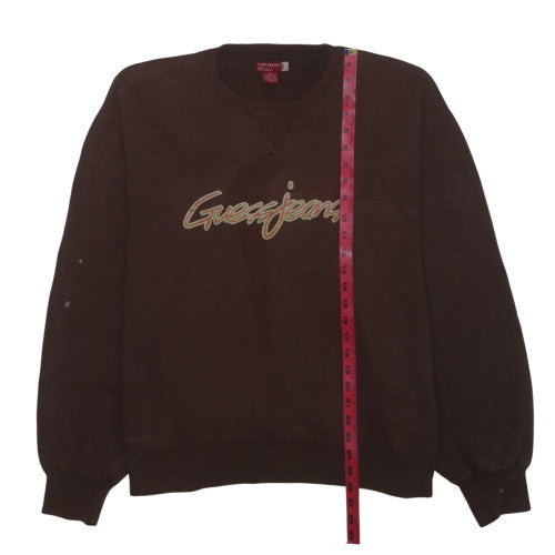 Guess Jeans Men's Brown Crew Neck Sweatshirt Size L Embroidered Logo