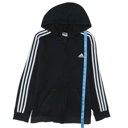 Adidas Women's Black Full Zip Hoodie L 16-18 Classic 3-Stripes