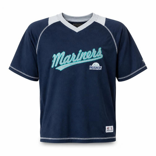 Majestic Men’s Blue Mariners Baseball Jersey V-Neck T-Shirt XL