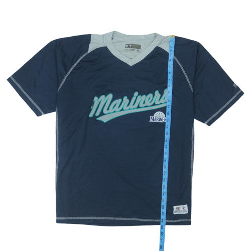 Majestic Men’s Blue Mariners Baseball Jersey V-Neck T-Shirt XL