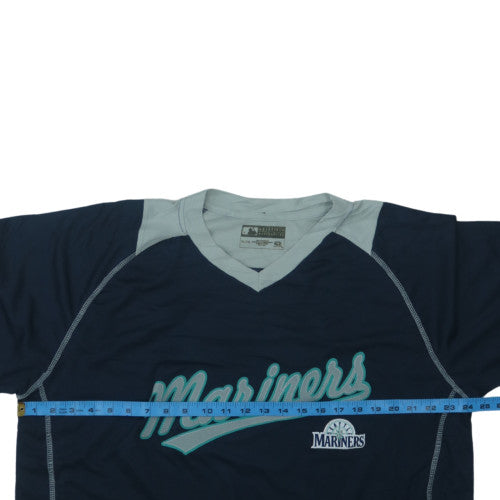 Majestic Men’s Blue Mariners Baseball Jersey V-Neck T-Shirt XL