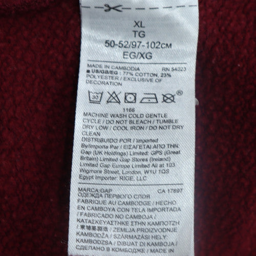 GAP Mens Burgundy Pullover Hoodie XL Cotton Blend Logo Sweatshirt