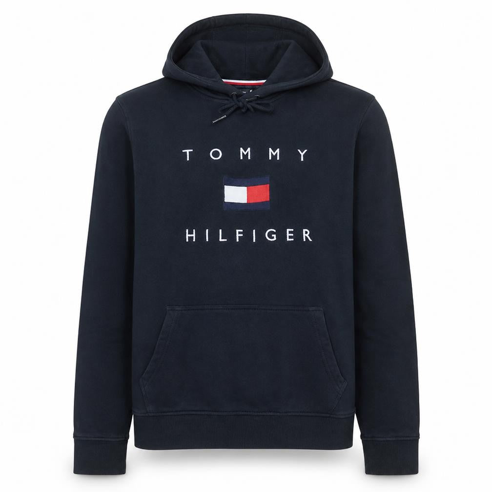 Tommy Hilfiger Men's Blue Logo Hoodie Size L Pullover Fleece