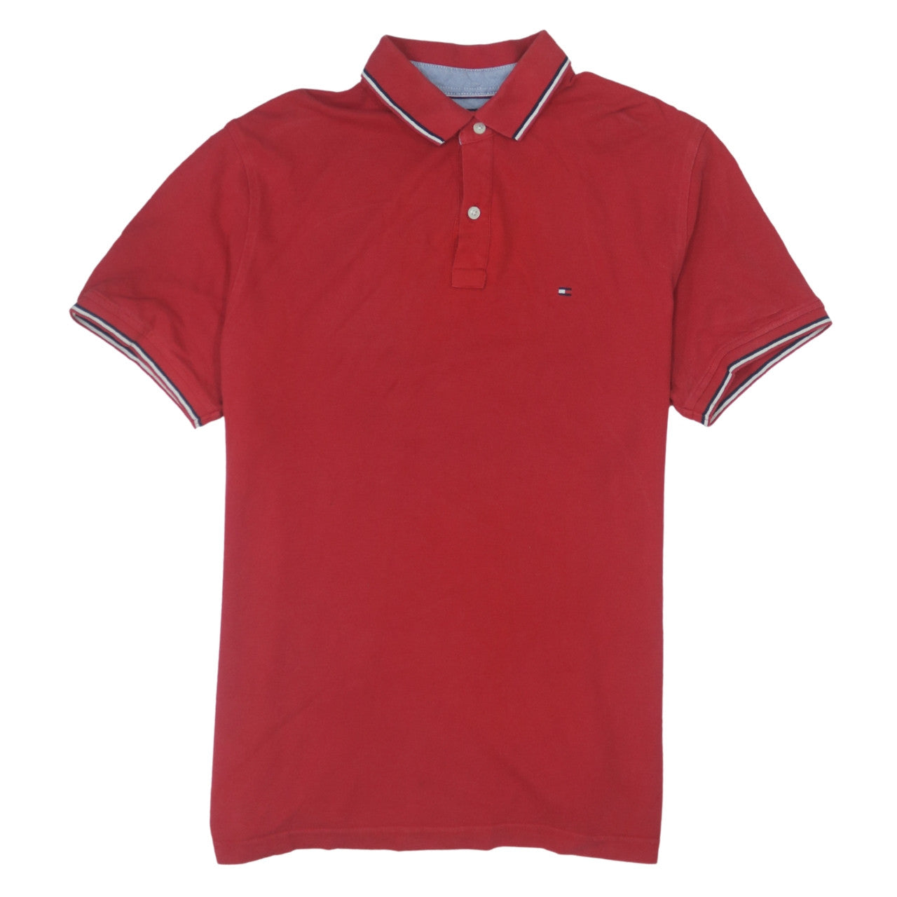 Tommy Hilfiger Men Red Cotton Custom Fit Collared Polo T-Shirt L