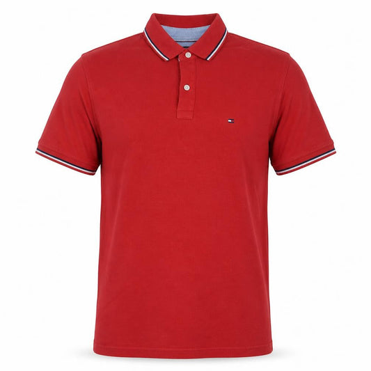 Tommy Hilfiger Men Red Cotton Custom Fit Collared Polo T-Shirt L