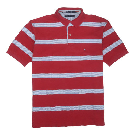 Tommy Hilfiger Men's Red Striped Short Sleeve Polo Shirt Size L