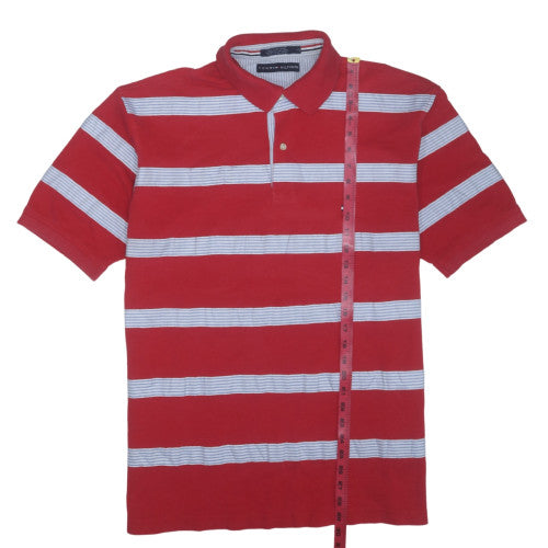 Tommy Hilfiger Men's Red Striped Short Sleeve Polo Shirt Size L