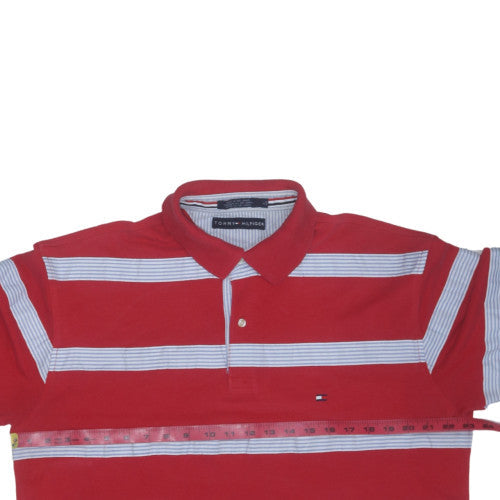 Tommy Hilfiger Men's Red Striped Short Sleeve Polo Shirt Size L