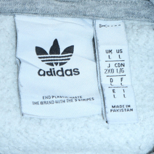 Adidas Men's Grey Pullover Hoodie L Regular Fit Fleece Sweatshirt
