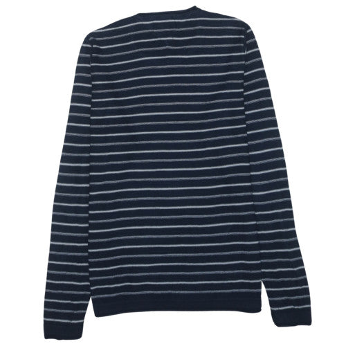 Hilfiger Denim Men's Blue Striped Cotton Crew Neck Jumper M