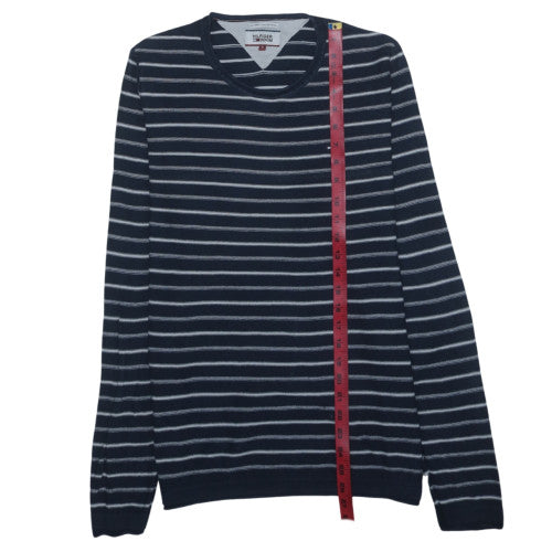 Hilfiger Denim Men's Blue Striped Cotton Crew Neck Jumper M