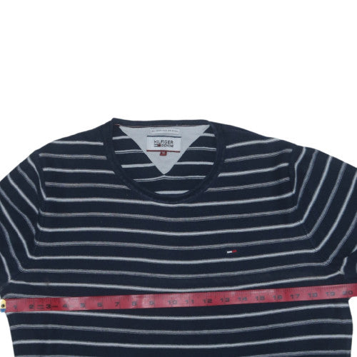 Hilfiger Denim Men's Blue Striped Cotton Crew Neck Jumper M