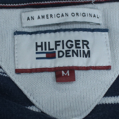 Hilfiger Denim Men's Blue Striped Cotton Crew Neck Jumper M
