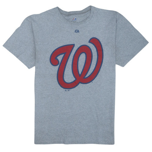 Majestic Men's Grey Washington Nationals Sports Logo T-Shirt Size L