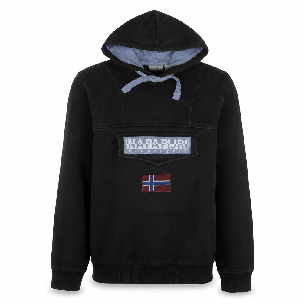 Napapijri Men's Black Pullover Hoodie Medium Fleece Logo