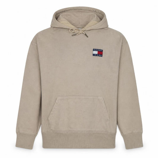 Tommy Jeans Men's Beige Pullover Hoodie M Logo Fleece Sweatshirt