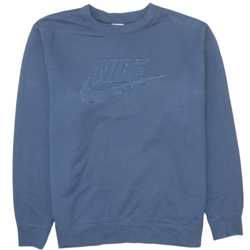 Nike Women Blue Cotton Logo Pullover Sweatshirt Size L