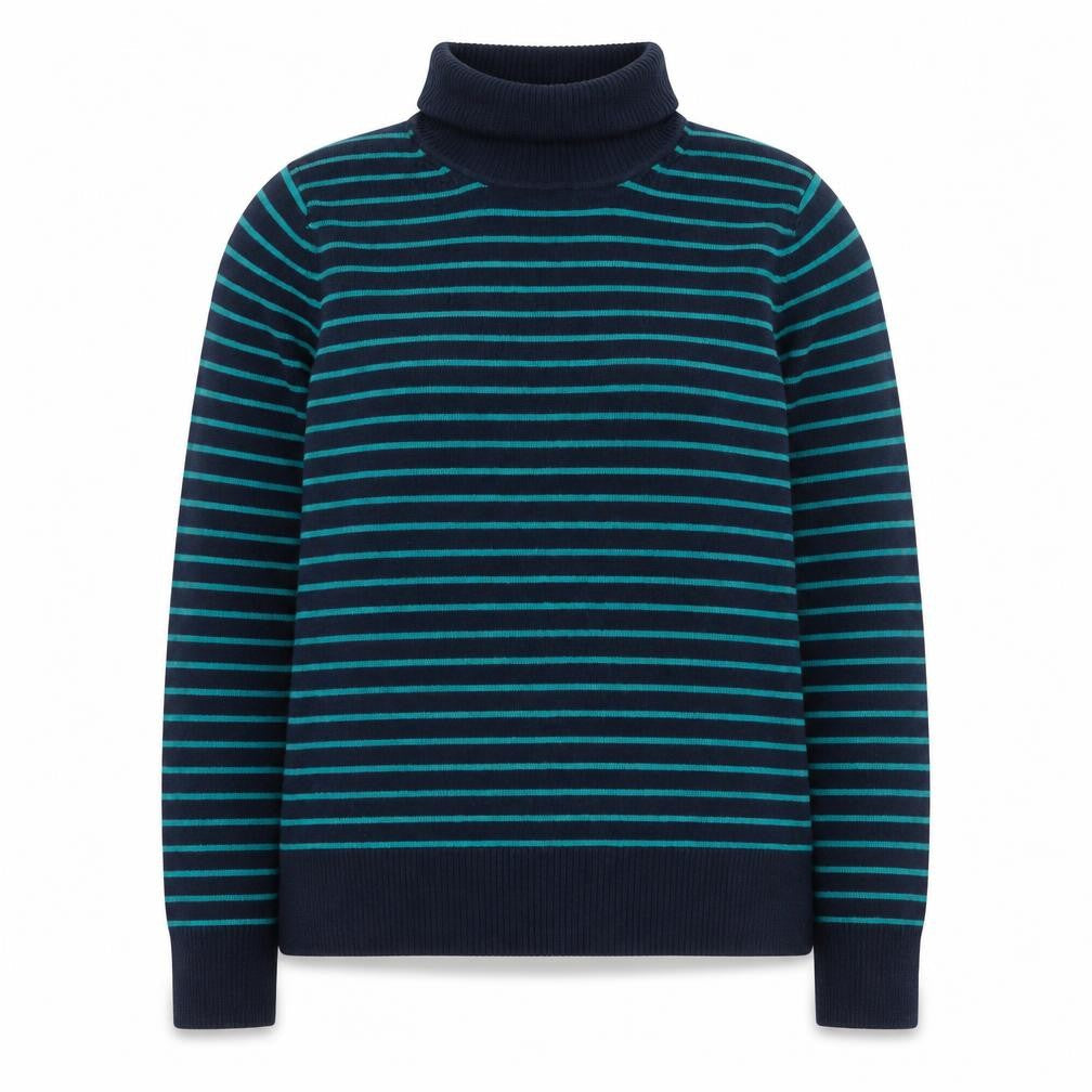 French Connection Women’s Blue Striped Roll Neck Knit Top L