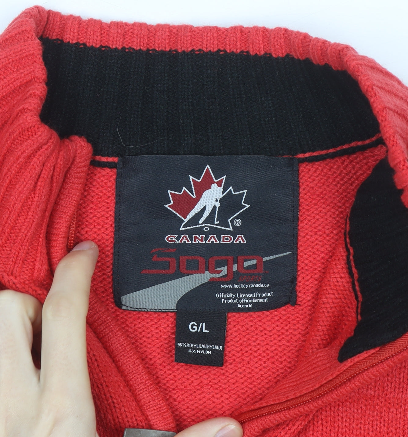Sogo Canada Red Black Men's L 1/2 Zip Hockey Team Knit Jacket