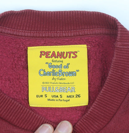 Pull&Bear Womens Red Peanuts Snoopy Sweatshirt Size Small