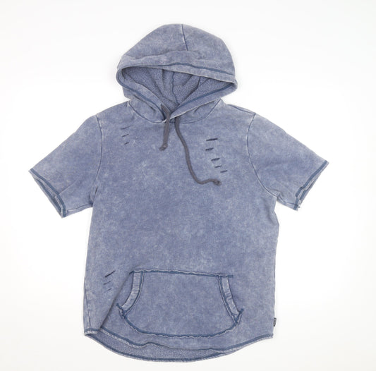 Hollister Womens Blue Short Sleeve Pullover Hoodie Size 14 Cotton Blend