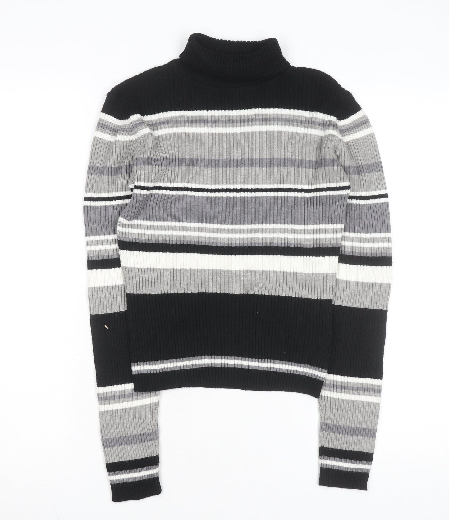 VENUS Women's Black Grey Striped Roll Neck Jumper Size 18