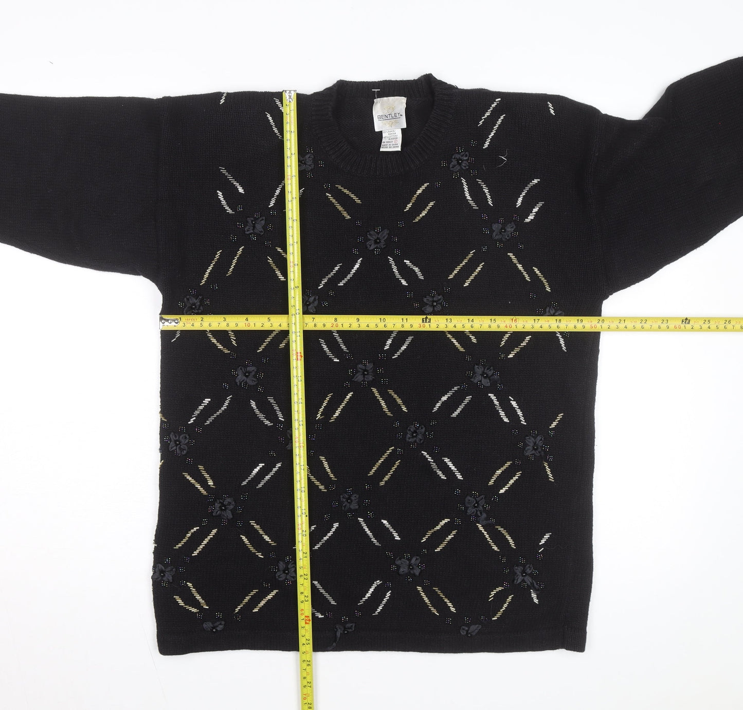 Bentley Womens Black Beaded Knit Pullover Jumper Size L