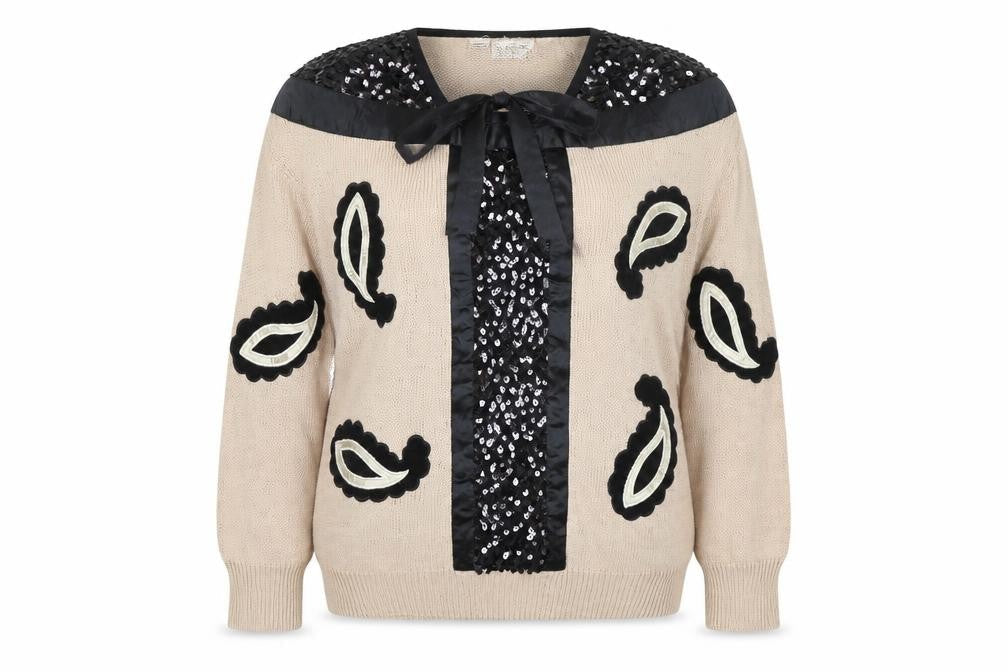 Bonnie and Bill Women’s Beige Sequin Knit Pullover Jumper Size M