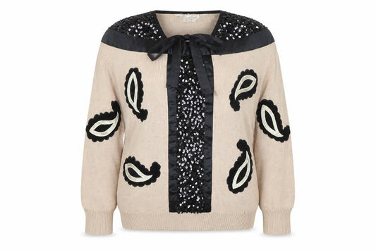 Bonnie and Bill Women’s Beige Sequin Knit Pullover Jumper Size M