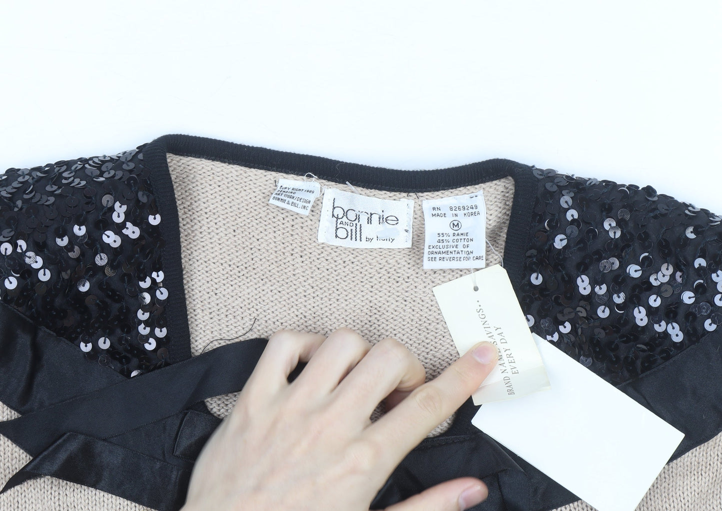 Bonnie and Bill Women’s Beige Sequin Knit Pullover Jumper Size M