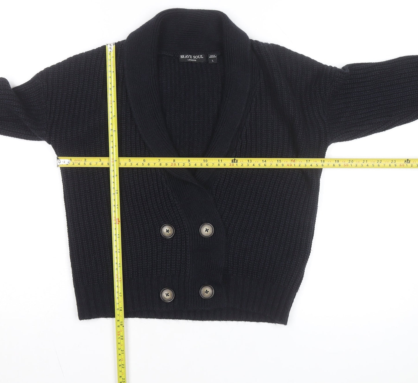 Brave Soul Womens Black Chunky Knit Button Cardigan L