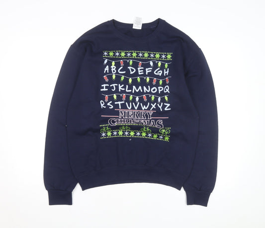 Jerzees Men Blue Christmas Graphic Pullover Sweatshirt S