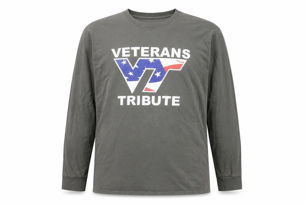 Port & Company Men's Green Veterans Tribute Long Sleeve Cotton Tee M