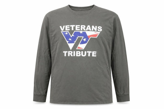 Port & Company Men's Green Veterans Tribute Long Sleeve Cotton Tee M