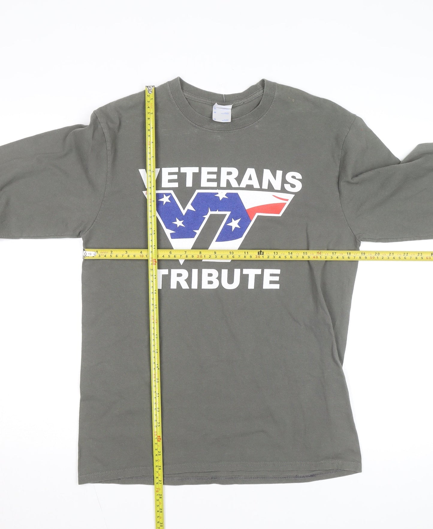 Port & Company Men's Green Veterans Tribute Long Sleeve Cotton Tee M