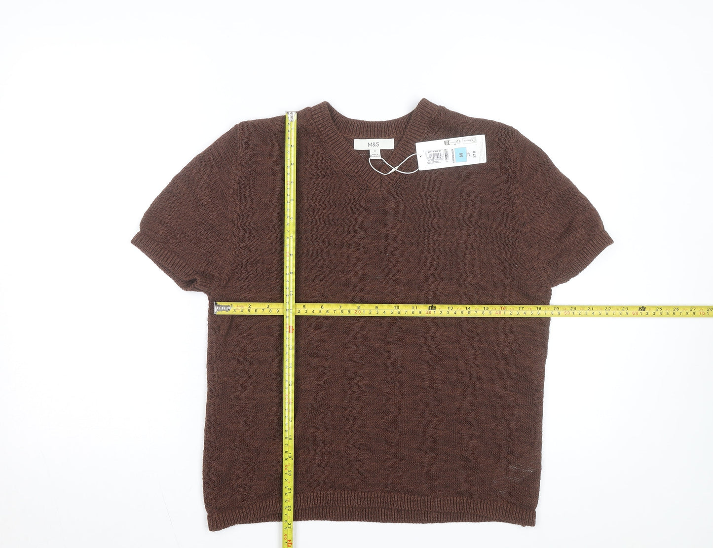 Marks and Spencer Womens Brown Knit V-Neck Short Sleeve Top M