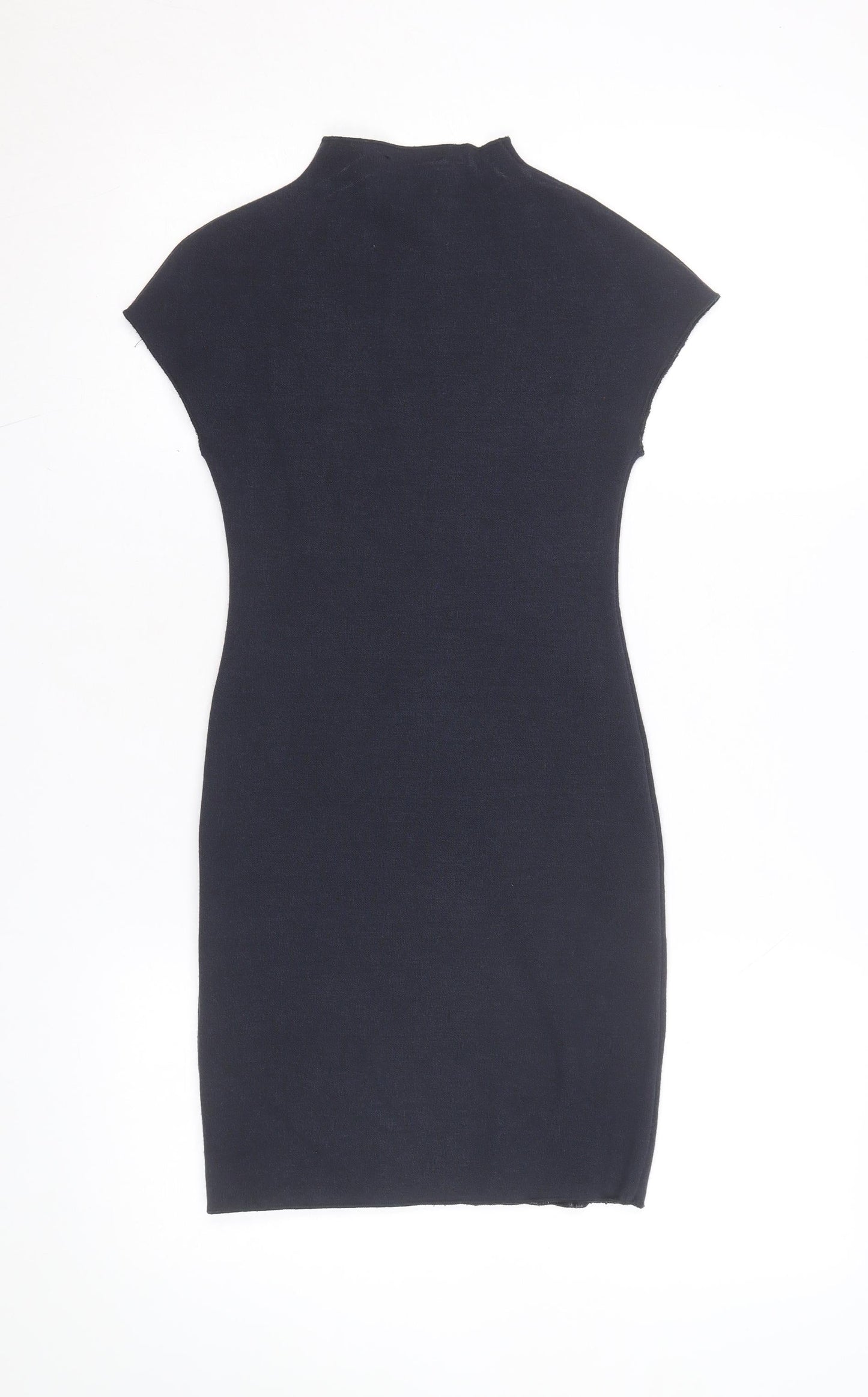 Zara Women Black Bodycon Knit Short Sleeve High Neck Dress S
