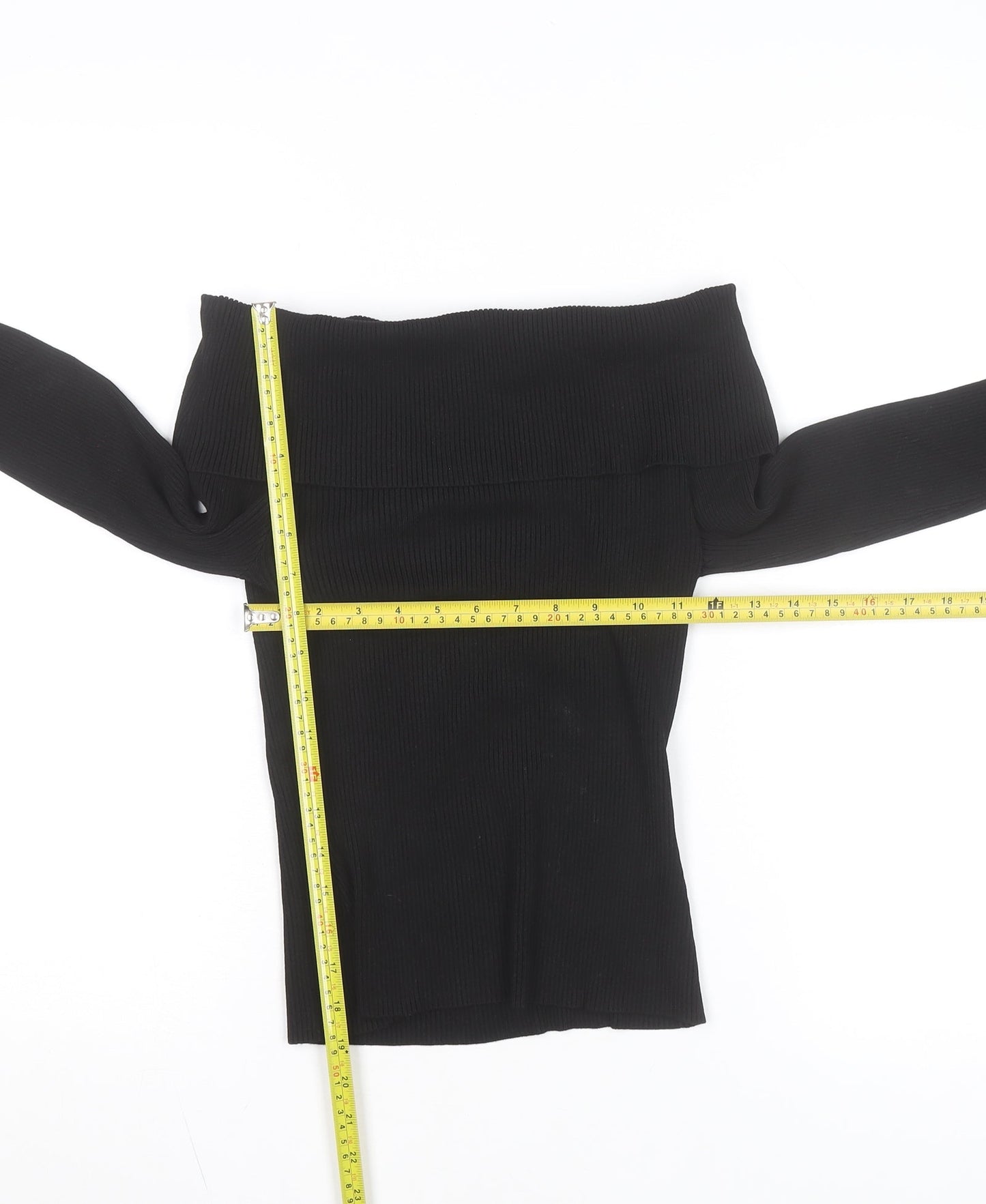 H&M Women’s Black Off Shoulder Ribbed Knit Long Sleeve Top Size 12