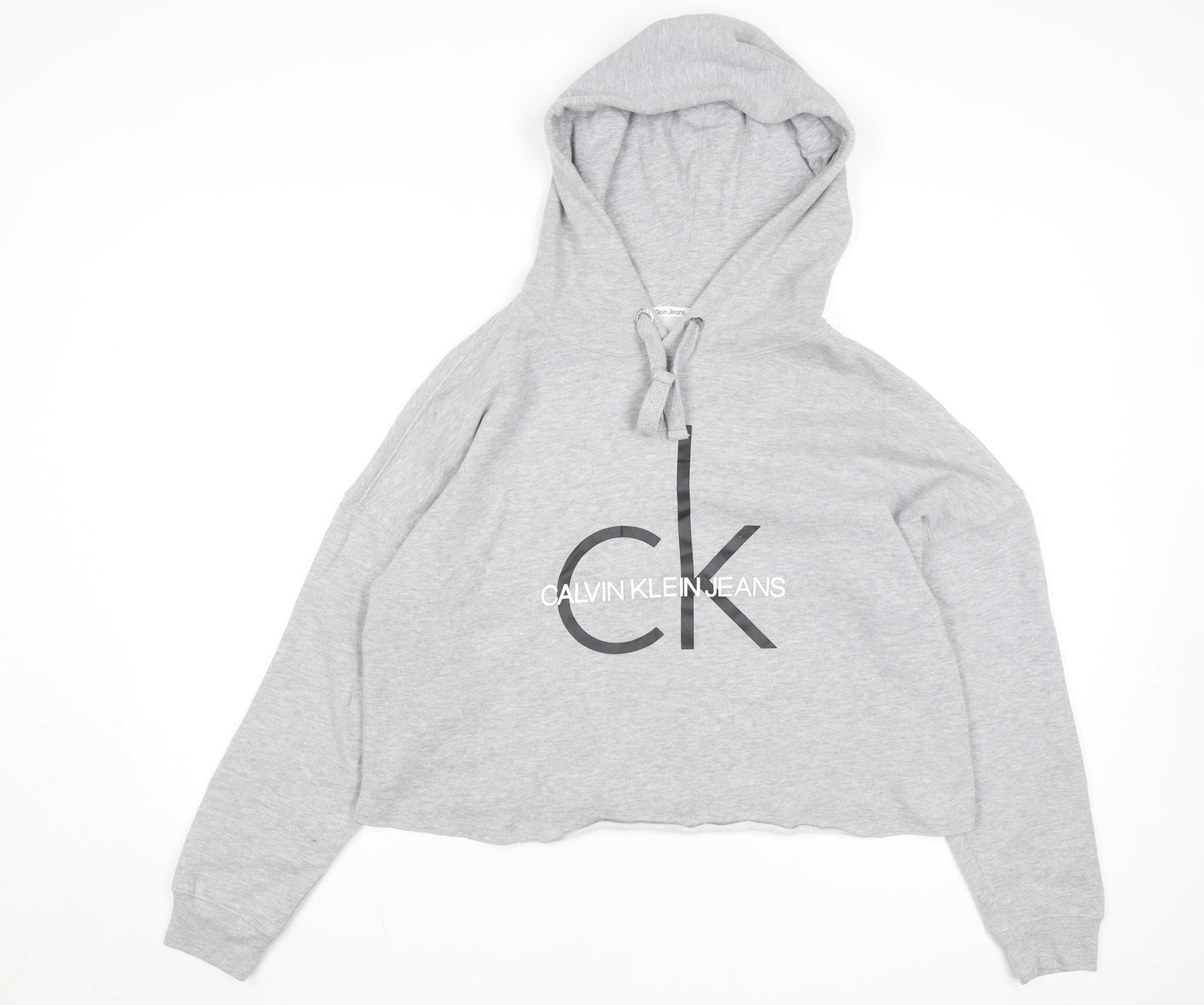 Calvin Klein Jeans Womens Grey Cropped Hoodie Size M