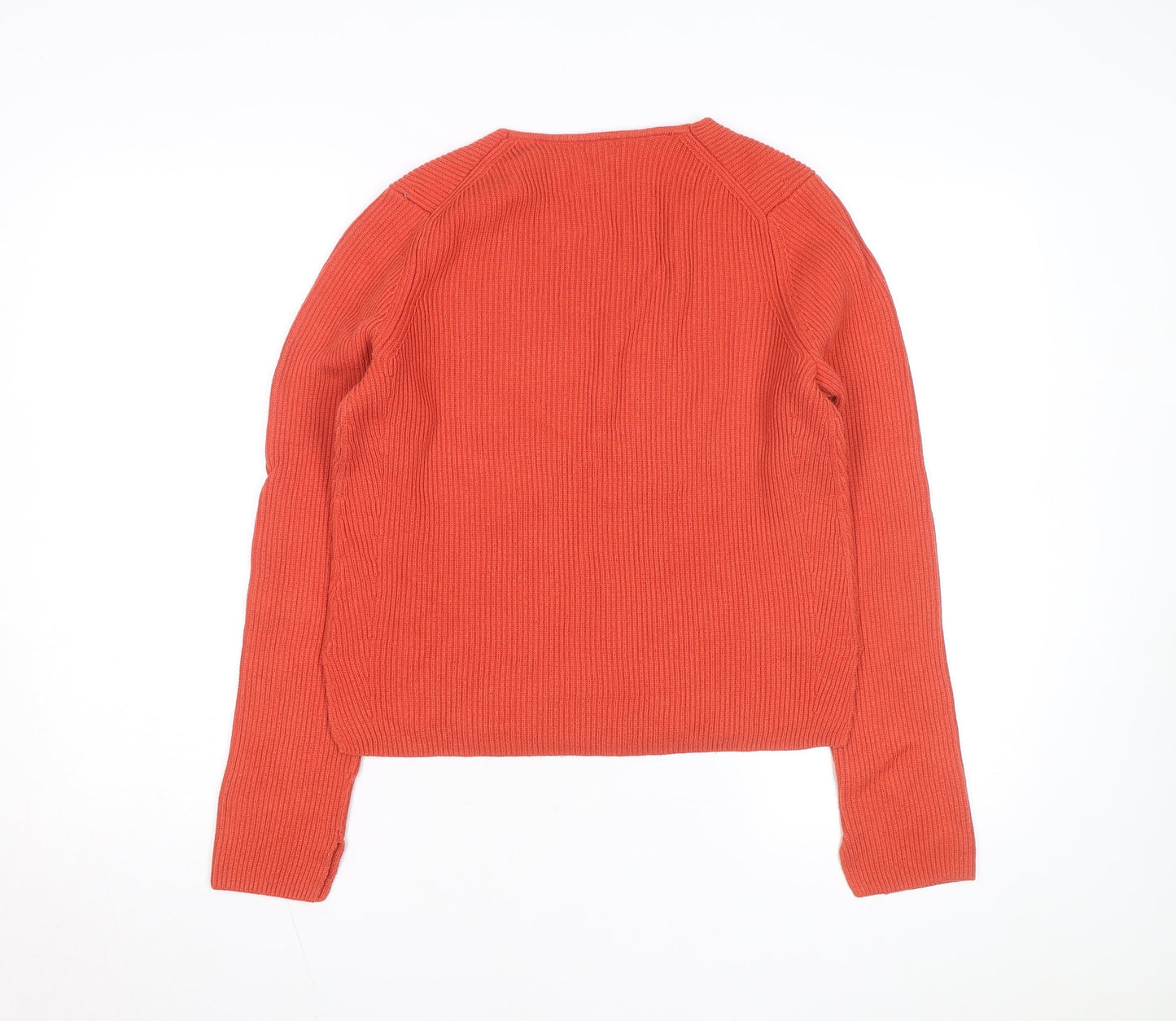 Jigsaw Women's Orange V-Neck Ribbed Knit Jumper Size M