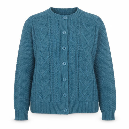 Hobbs Women Blue Cable-Knit Cotton Wool Cardigan UK 10