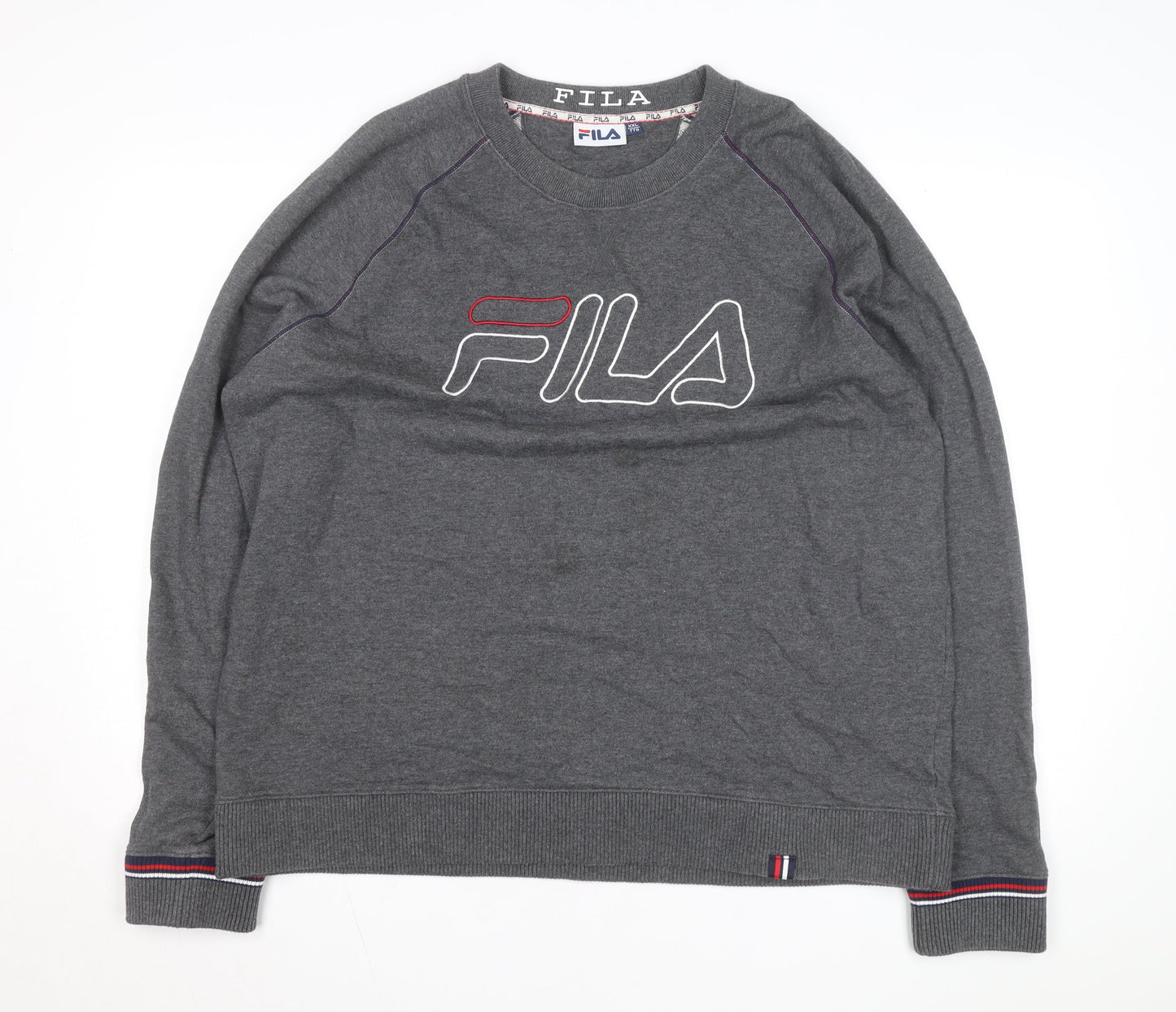 Fila Men Grey 2XL Pullover Logo Sweatshirt Crew Neck Casual
