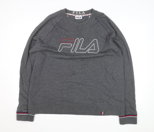 Fila Men Grey 2XL Pullover Logo Sweatshirt Crew Neck Casual