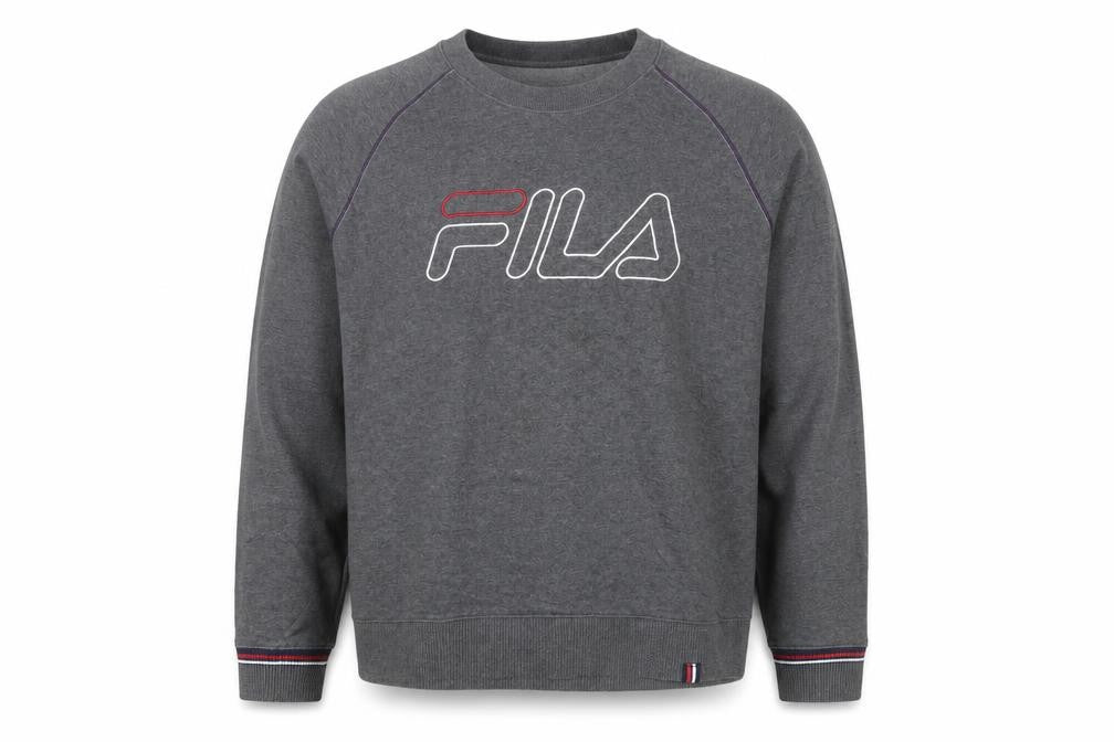 Fila Men Grey 2XL Pullover Logo Sweatshirt Crew Neck Casual