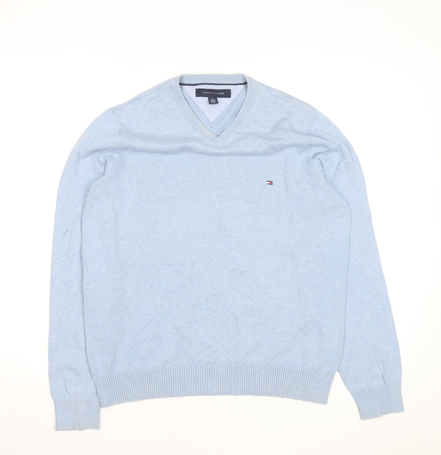 Tommy Hilfiger Men’s Blue Cotton V-Neck Pullover Jumper M
